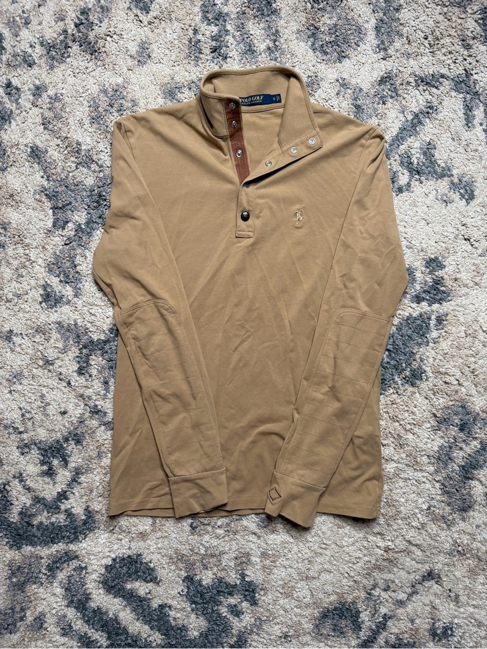 Ralph Lauren Long-Sleeve Polo in Khaki with Brown Trim